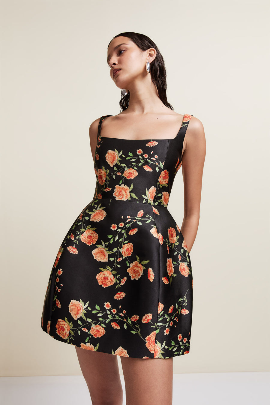 LOLA MINI DRESS IN BLACK & RED FLOR DE AMOR