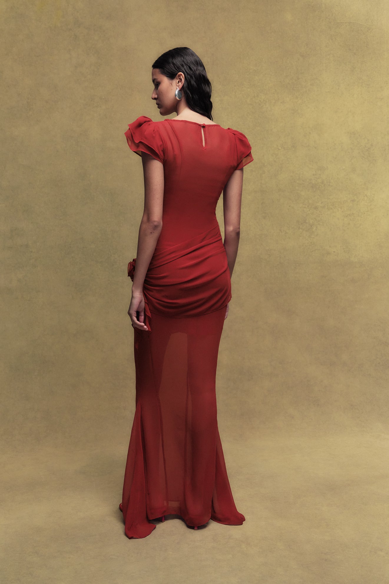 FLORENTINE CHIFFON MAXI DRESS IN SCARLET - De La Vali