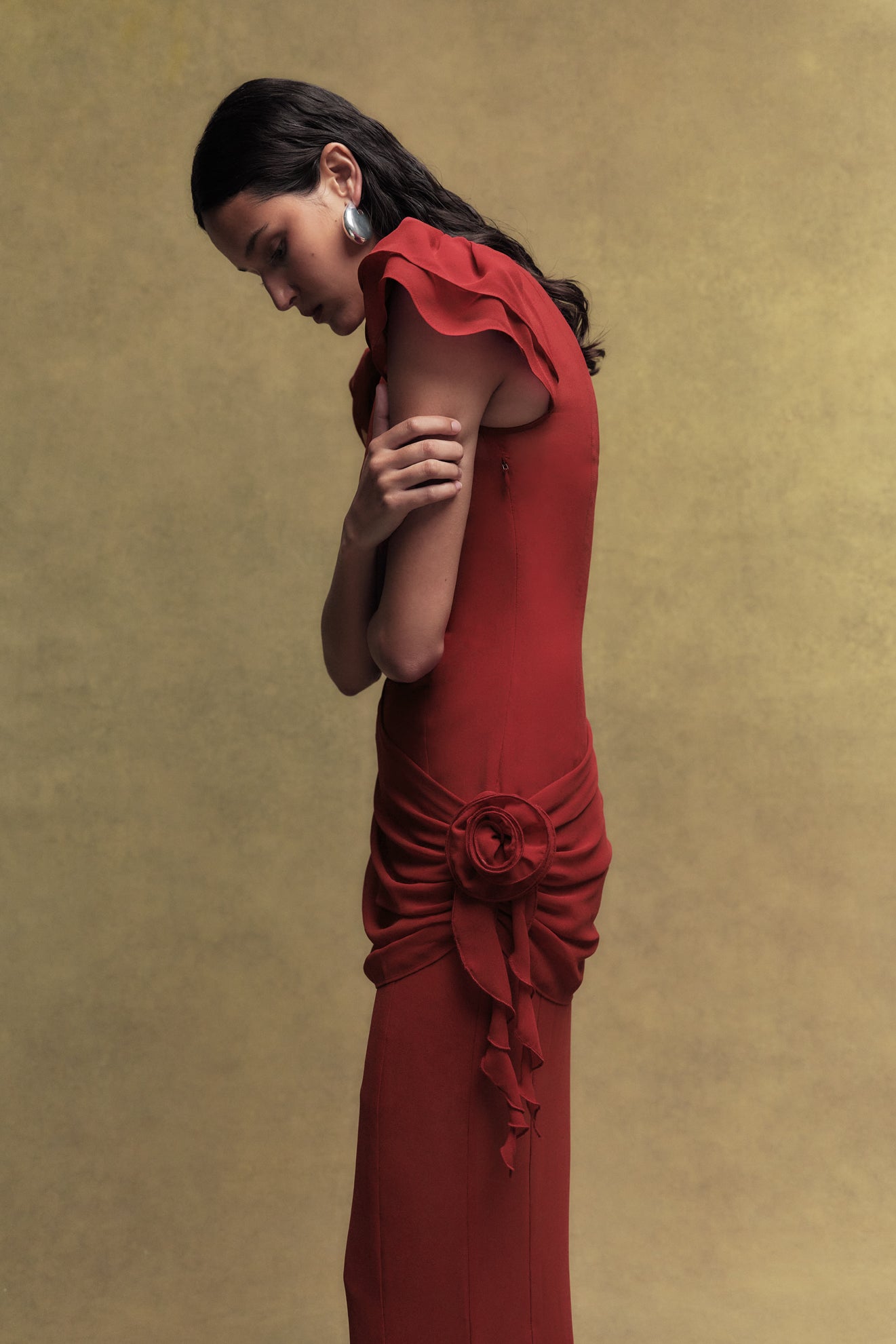 FLORENTINE CHIFFON MAXI DRESS IN SCARLET - De La Vali