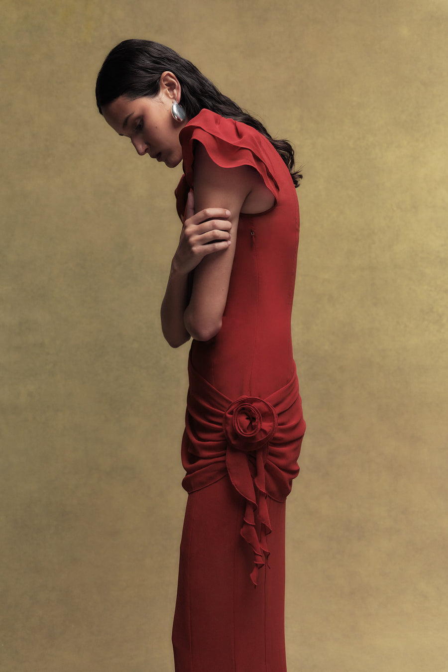 FLORENTINE CHIFFON MAXI DRESS IN SCARLET
