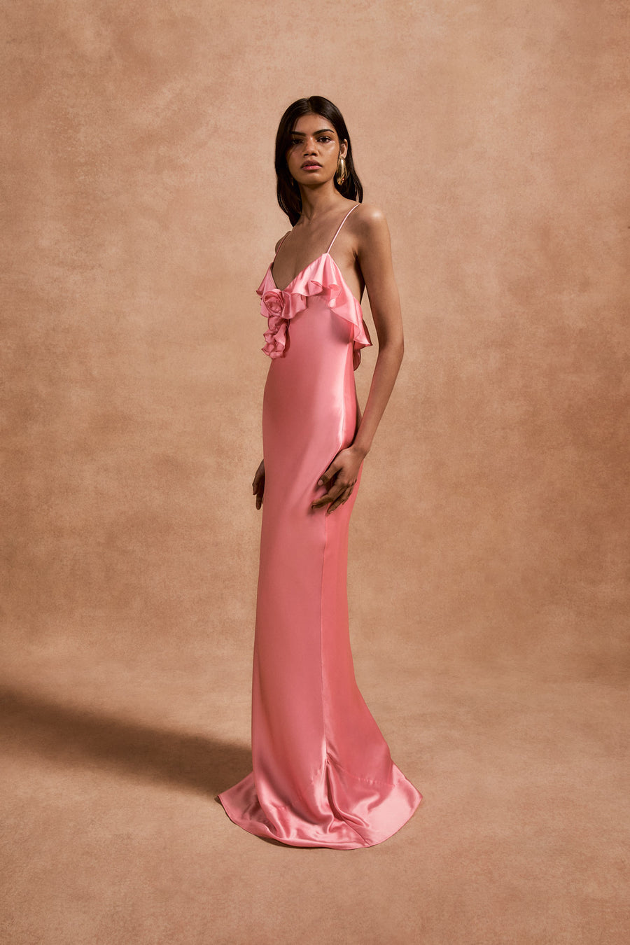 pink silk dress long ESPERANZA LONG DRESS IN BALLET SILK SATIN – DE LA VALI OFFICIAL