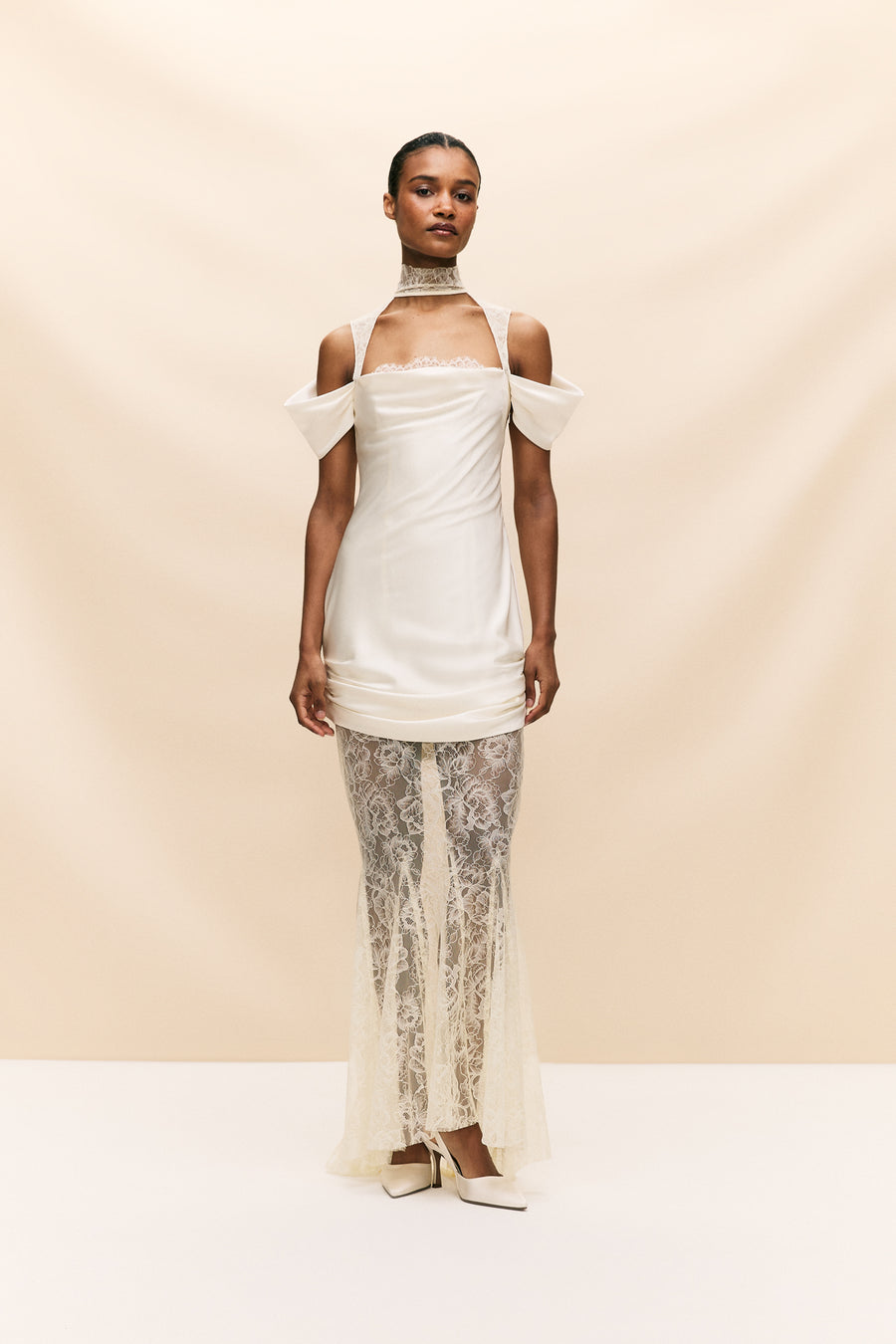 BELLEZA MAXI DRESS IN IVORY SILK SATIN AND LACE (MADE TO ORDER)