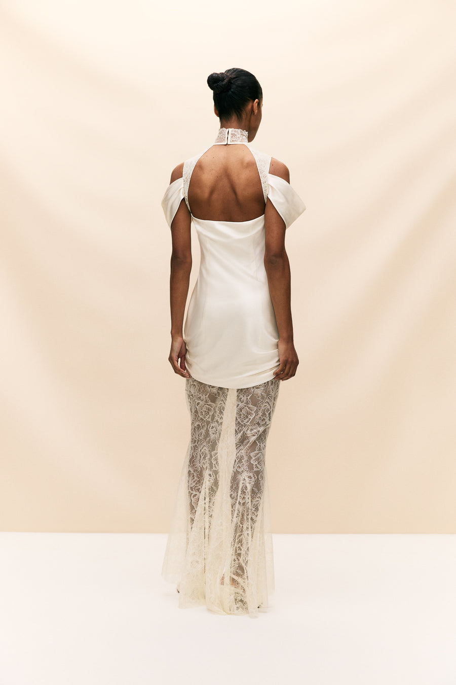 BELLEZA MAXI DRESS IN SILK SATIN AND LACE IVORY