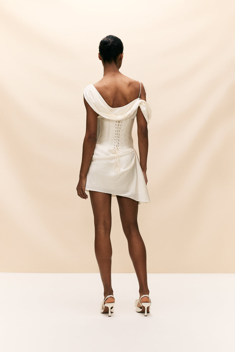 BRULEE MINI DRESS IN IVORY SILK SATIN DE LA VALI OFFICIAL BRULEE MINI DRESS IN IVORY SILK SATIN DE LA VALI OFFICIAL