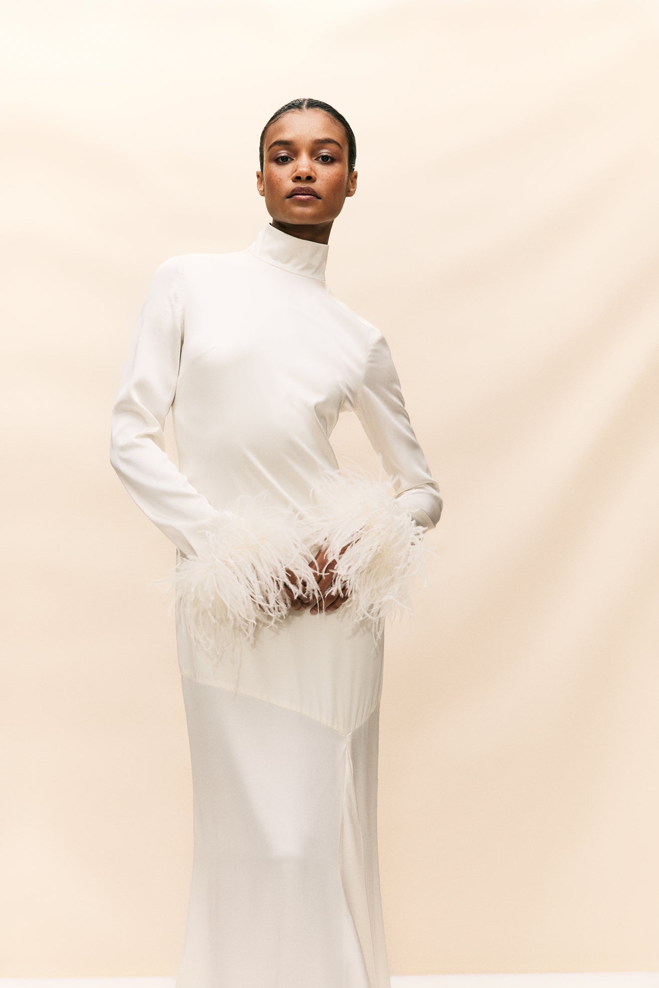 COSMOPOLITAN MAXI DRESS IN IVORY SILK SATIN (MADE TO ORDER) - De La Vali