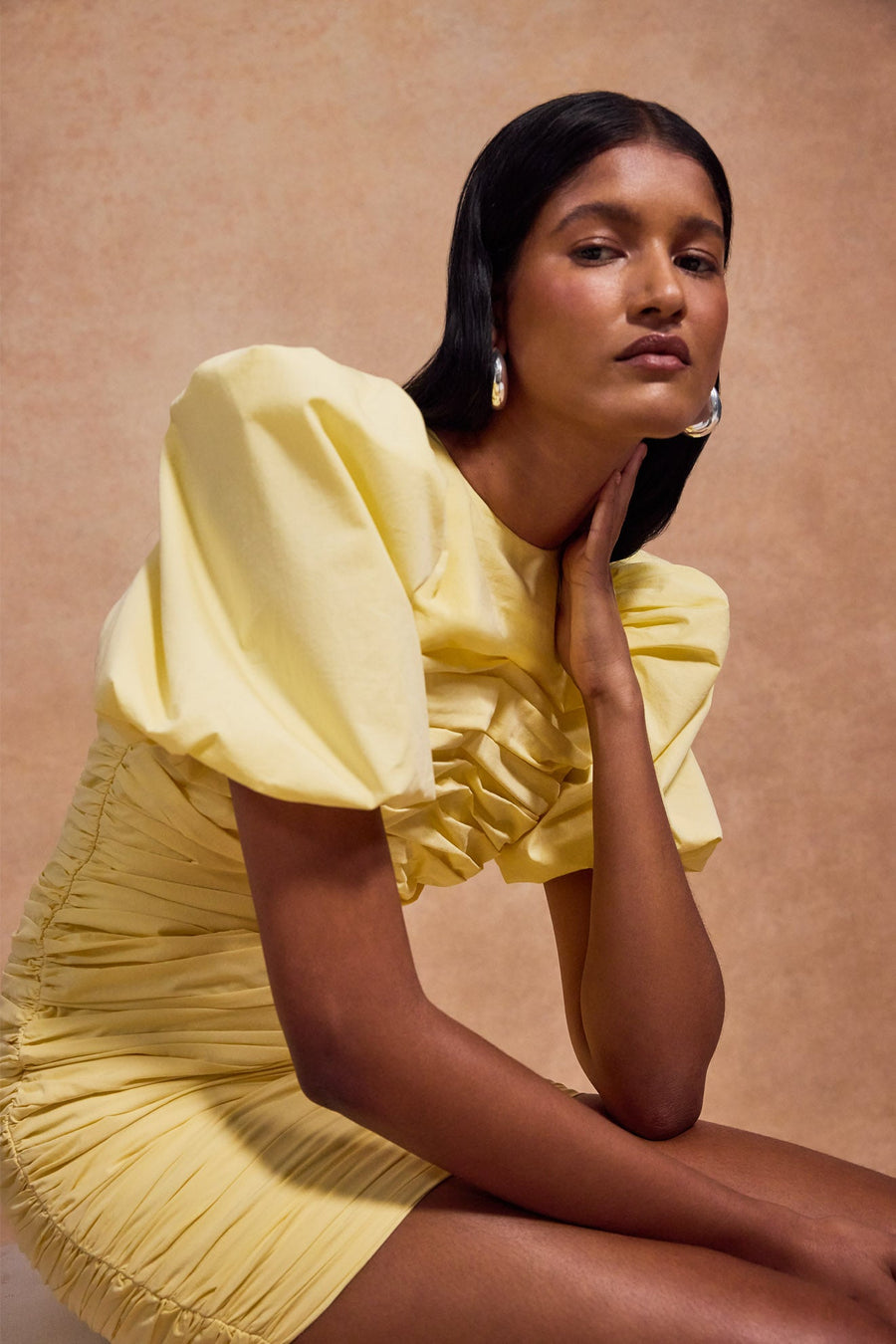 MENCIA MINI DRESS IN SHERBET YELLOW COTTON