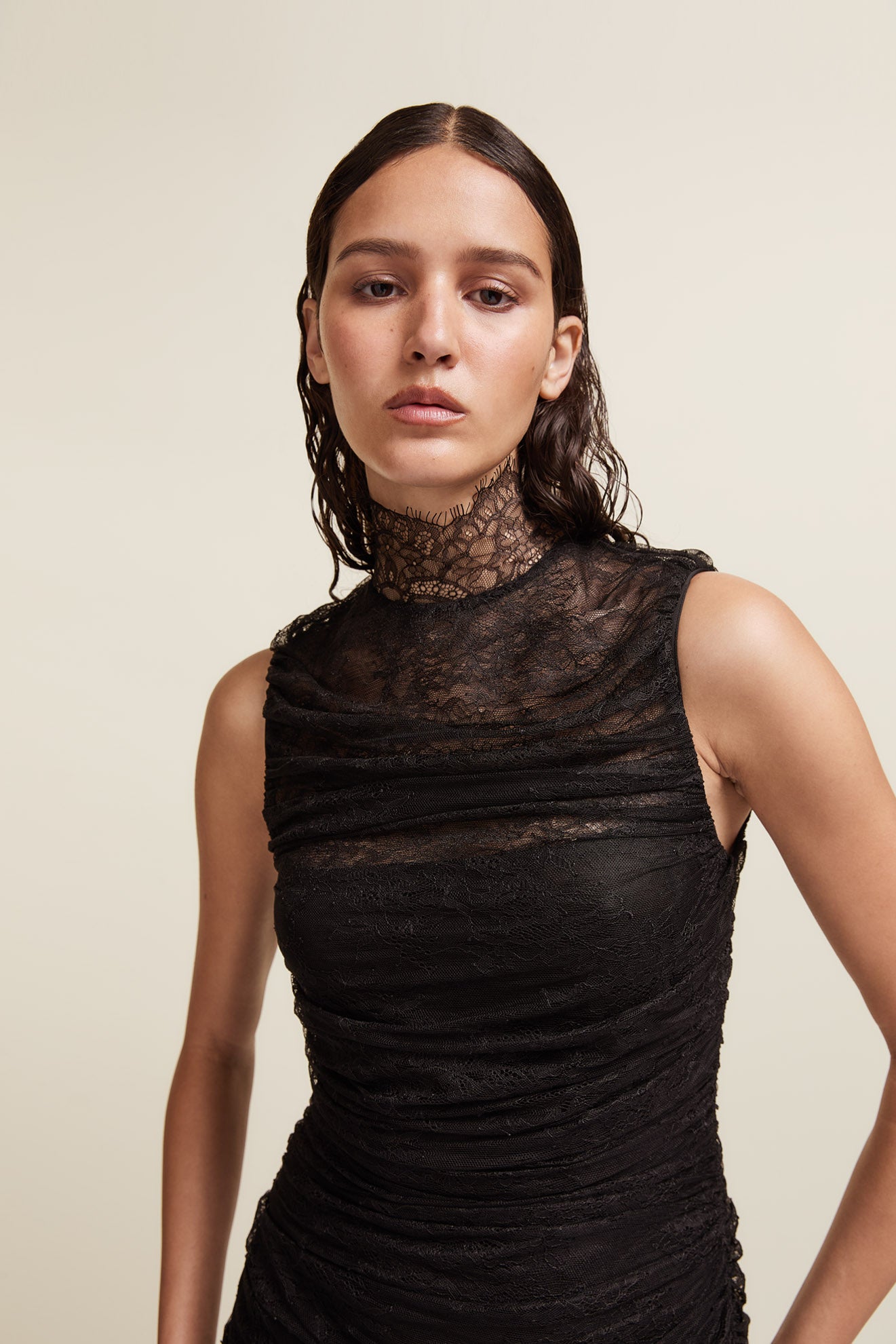 AUSTERE MAXI DRESS IN BLACK LACE - De La Vali