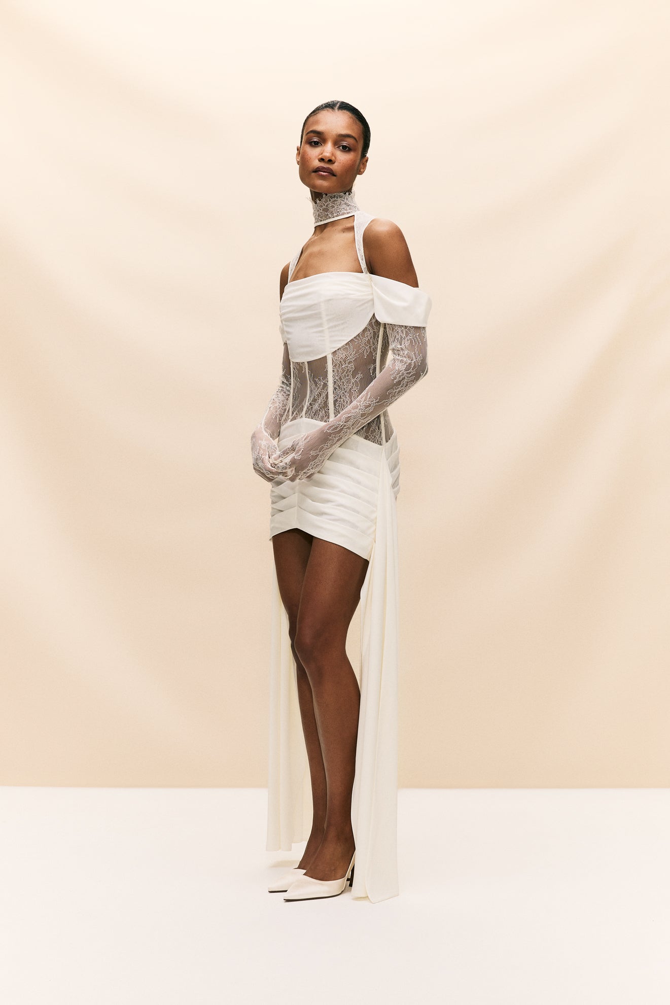 MADELEINE MINI DRESS IN IVORY SILK SATIN - De La Vali