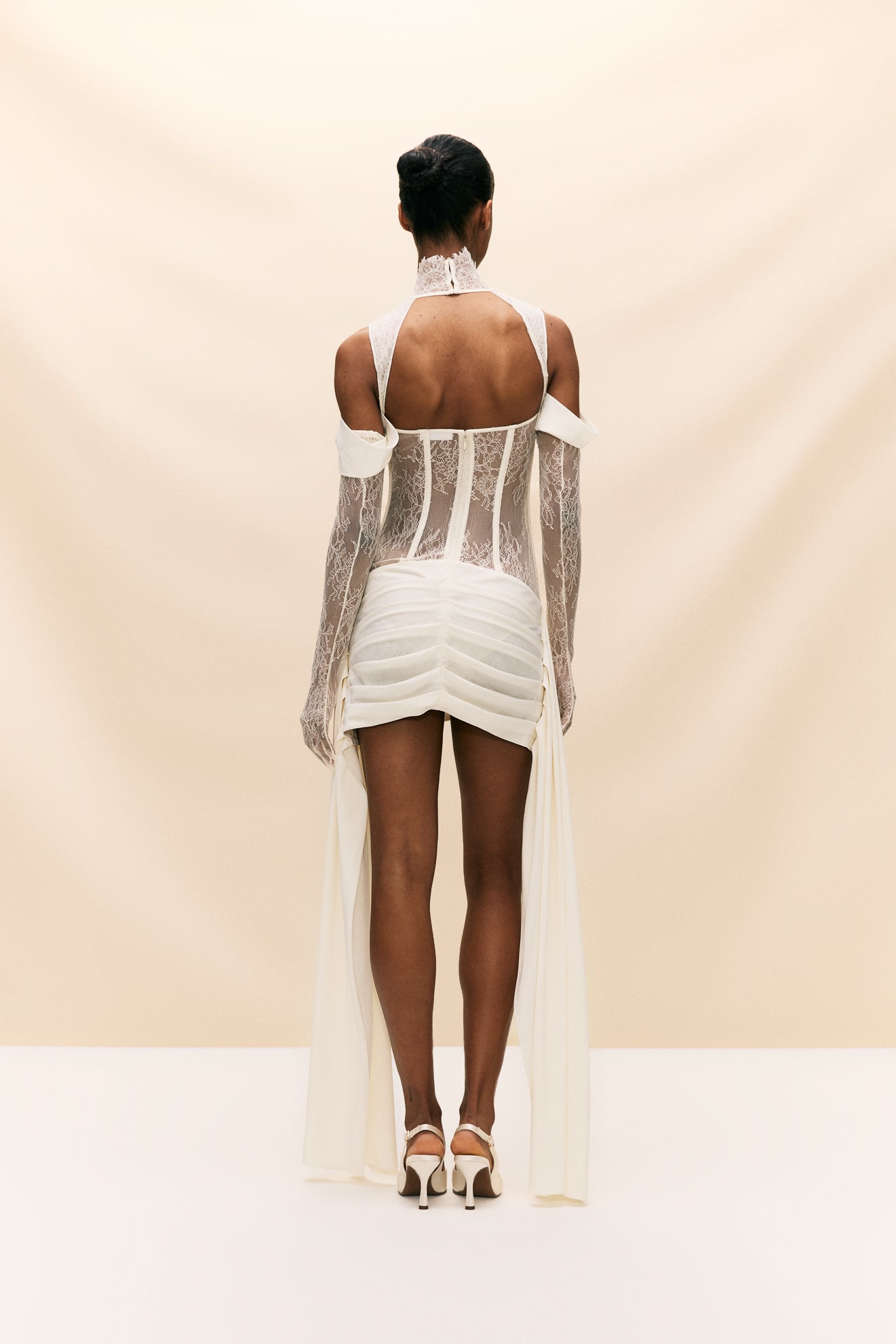 MADELEINE MINI DRESS IN IVORY SILK SATIN - De La Vali