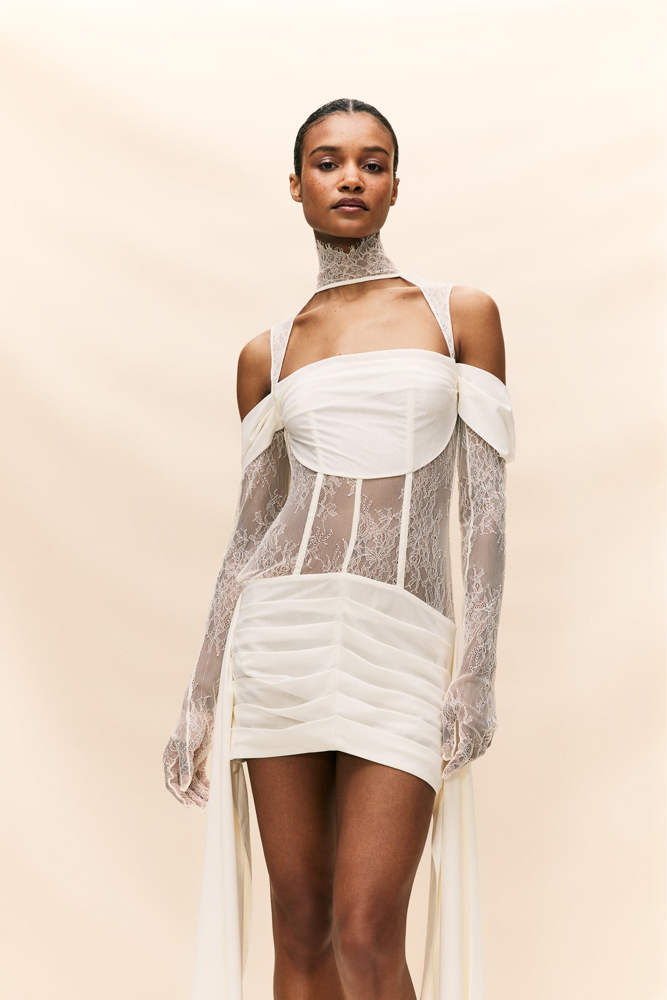 MADELEINE MINI DRESS IN IVORY SILK SATIN - De La Vali