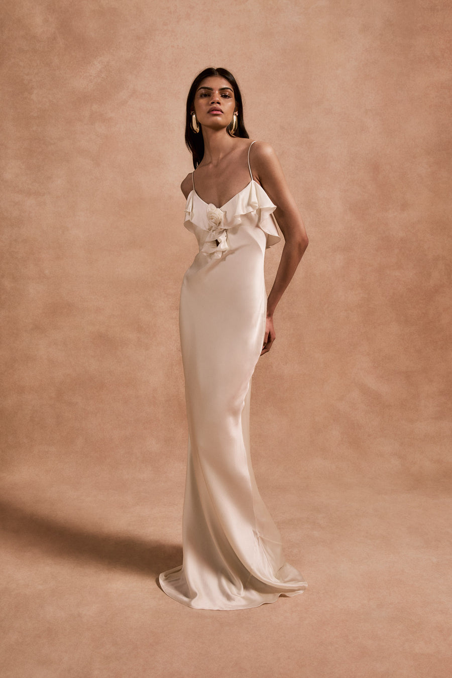 ESPERANZA LONG DRESS IN IVORY SILK SATIN