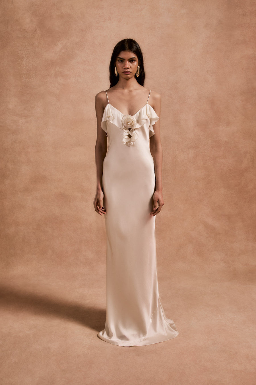 ESPERANZA LONG DRESS IN IVORY SILK SATIN