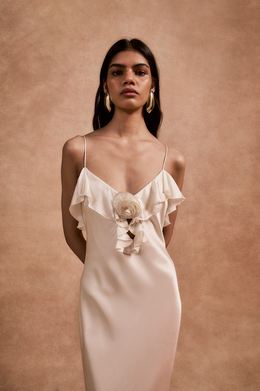 ESPERANZA LONG DRESS IN IVORY SILK SATIN