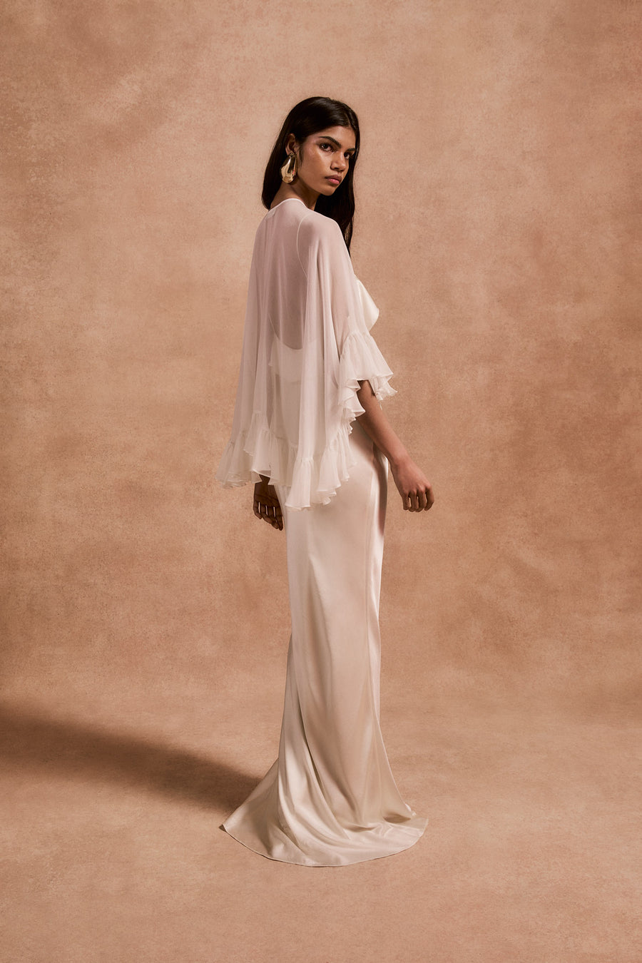 ESPERANZA LONG DRESS IN IVORY SILK SATIN