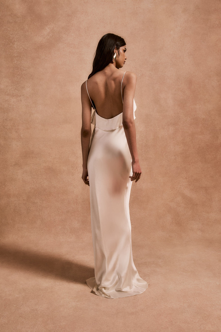ESPERANZA LONG DRESS IN IVORY SILK SATIN