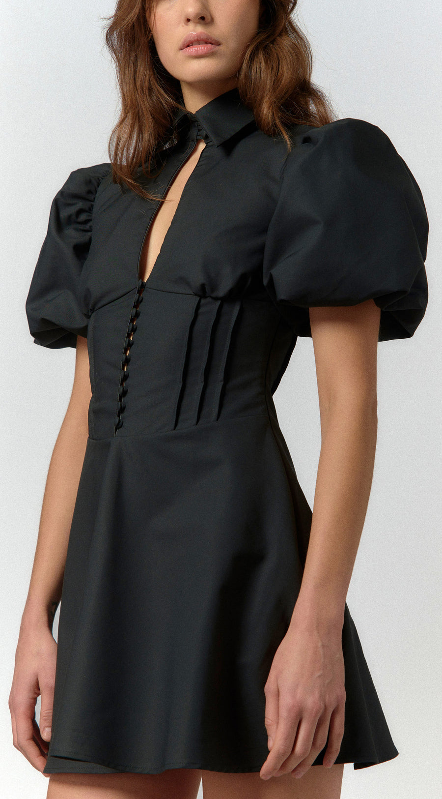 Loraine Mini Dress in Black Cotton - De La Vali