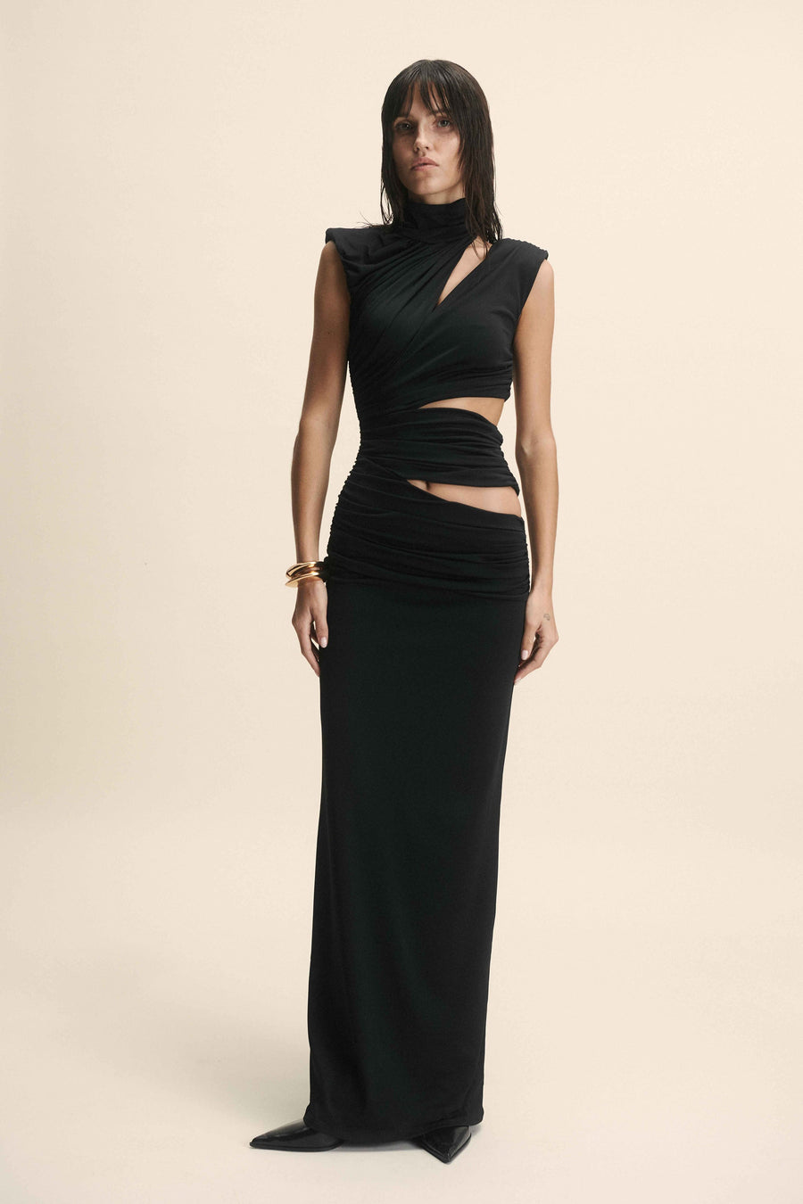 MAHOGANY MAXI DRESS IN BLACK JERSEY