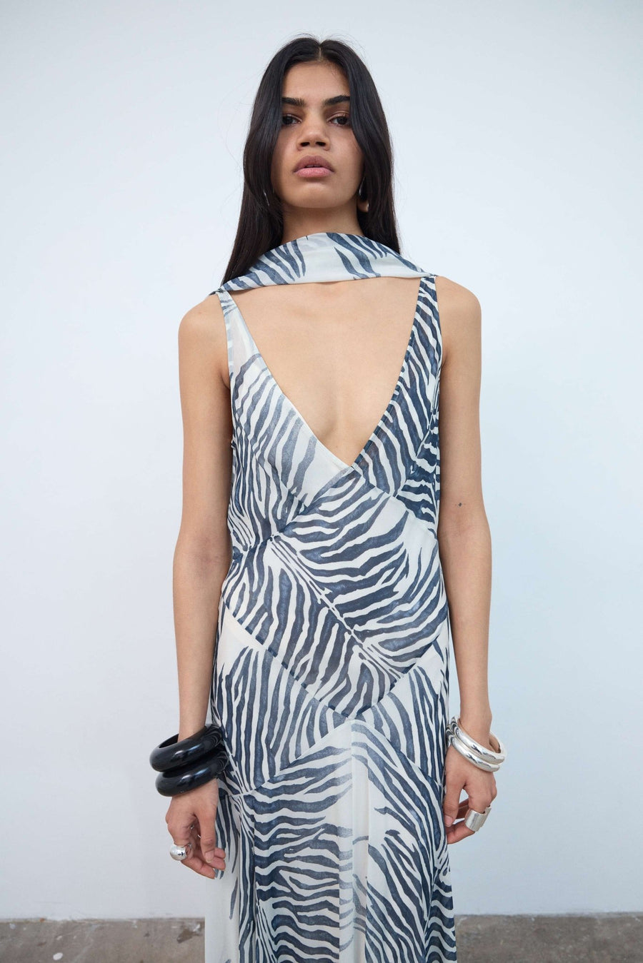 knee length dresses for ladies Mistica Midi Dress in Zebra Print Georgette main image 1