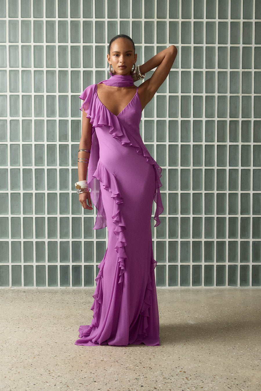 Mayara Maxi Dress in Magenta Georgette