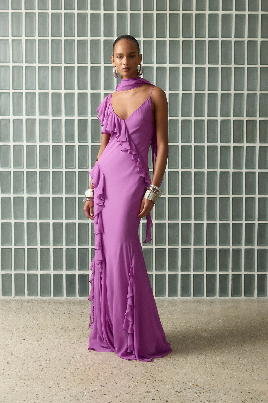 Mayara Maxi Dress in Magenta Georgette - De La Vali DE LA VALI OFFICIAL Mayara Maxi Dress in Magenta Georgette - De La Vali DE LA VALI OFFICIAL