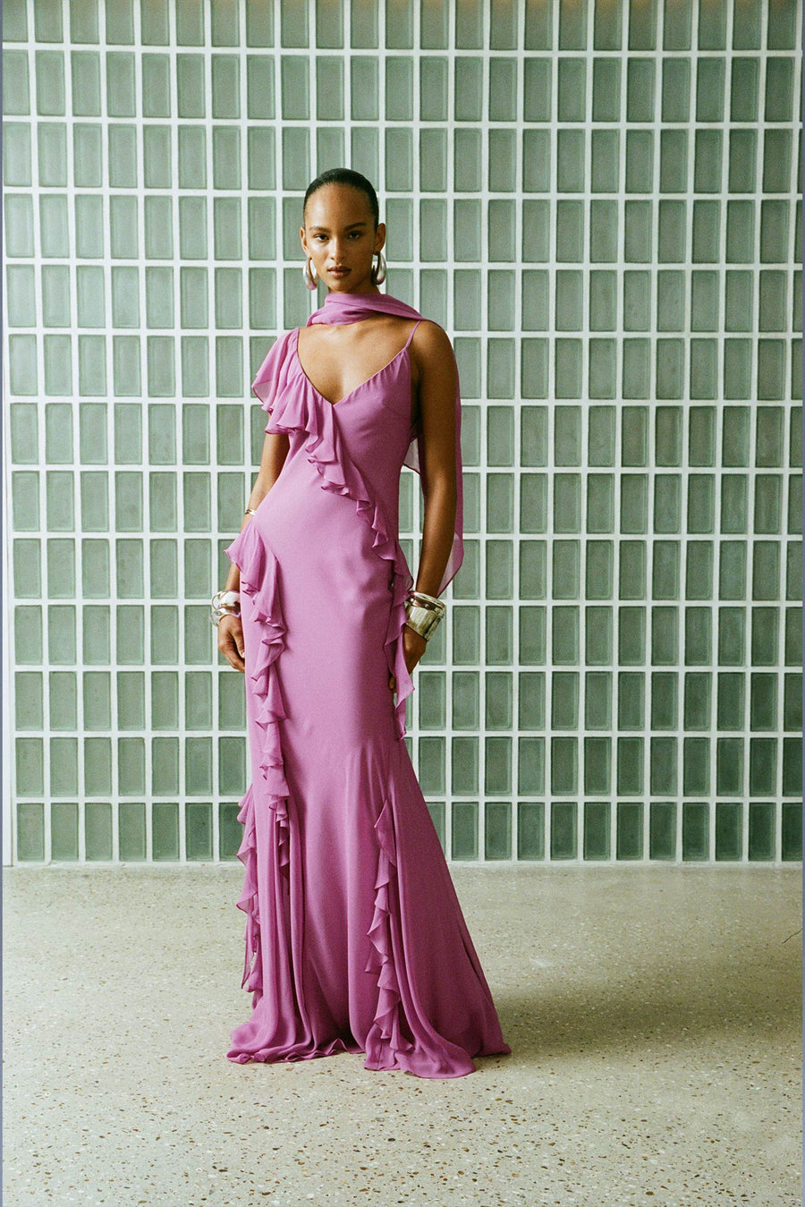 Mayara Maxi Dress in Magenta Georgette - De La Vali DE LA VALI OFFICIAL Mayara Maxi Dress in Magenta Georgette - De La Vali DE LA VALI OFFICIAL