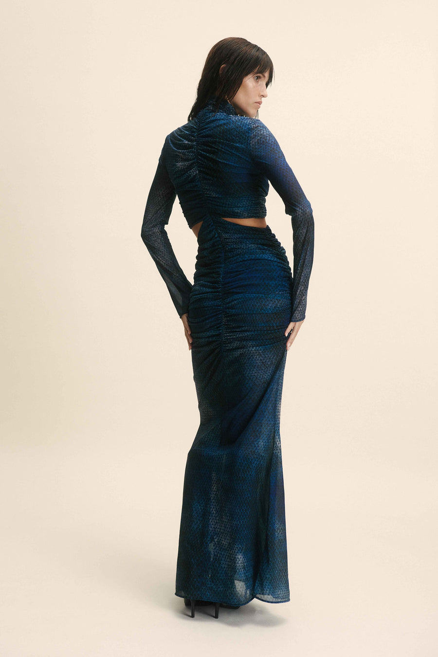 NORELL MAXI DRESS IN BASILISK BLUE JERSEY