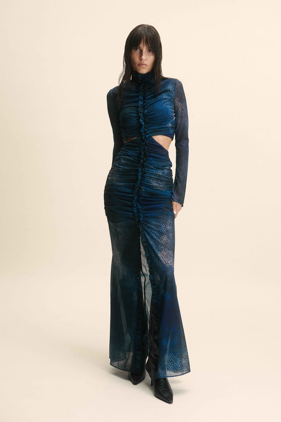 NORELL MAXI DRESS IN BASILISK BLUE JERSEY