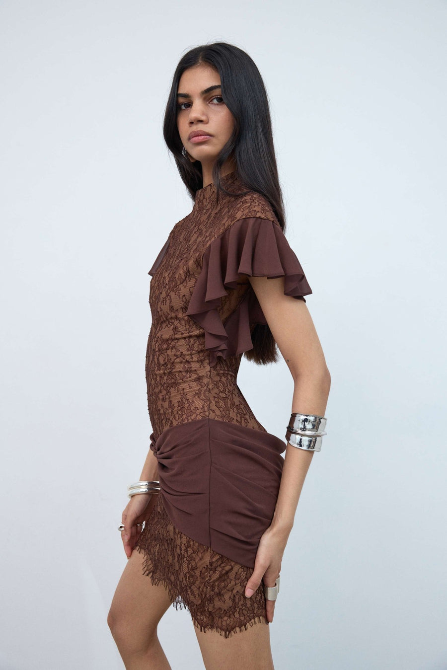 noor mini dress Noor Mini Dress in Brown Lace