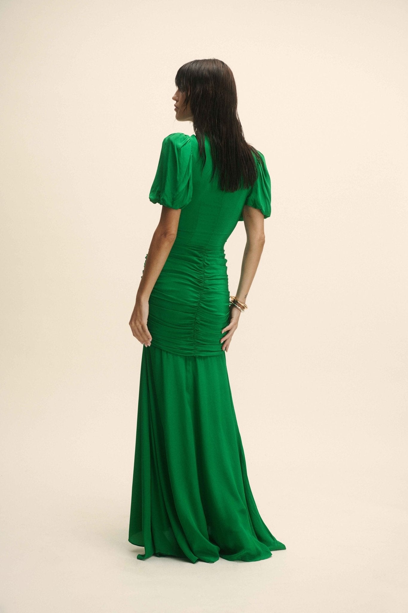 OLYMPIA MAXI DRESS IN PALM GREEN VISCOSE CDC - De La Vali