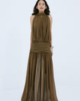 CRUZ MAXI DRESS IN TAUPE POLY CHIFFON - De La Vali