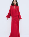 SOLANA MAXI DRESS IN RUBY RED POLY CHIFFON - De La Vali