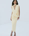 ALMA MIDI DRESS IN CREAM SPANDEX JERSEY - De La Vali