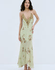CIELO MIDAXI DRESS & CAPE IN ROSA PALO GREEN VISCOSE GEORGETTE - De La Vali
