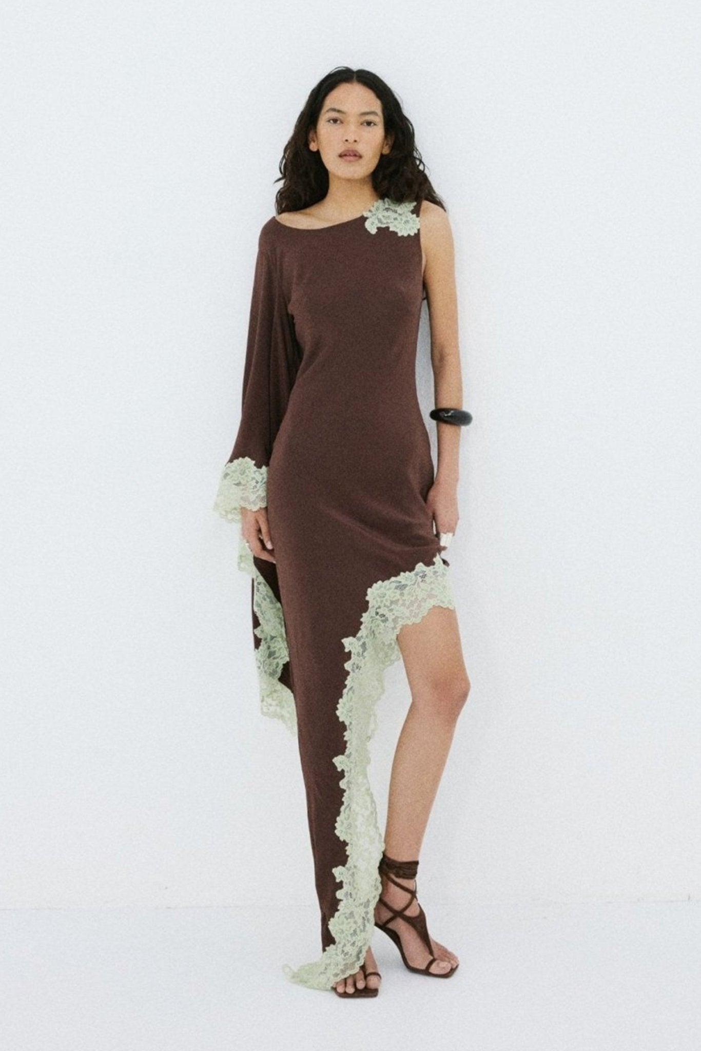 VETA MAXI DRESS IN BROWN CREPE DE CHINE - De La Vali