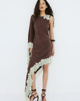 VETA MAXI DRESS IN BROWN CREPE DE CHINE - De La Vali