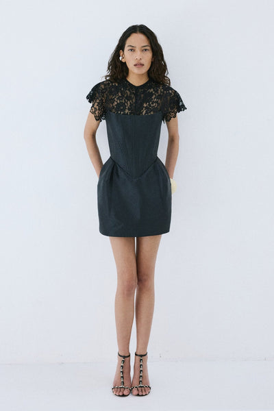 CATALINA MINI DRESS IN BLACK TWILL | DE LA VALI – DE LA VALI OFFICIAL