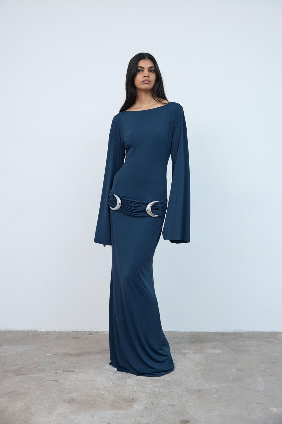 Qamar Maxi Dress in Midnight Spandex Jersey - De La Vali – DE LA