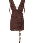 Rose Ruched Mini Dress in Light Brown