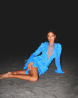 SIREN MINI DRESS IN BLUE CRINKLE CHIFFON