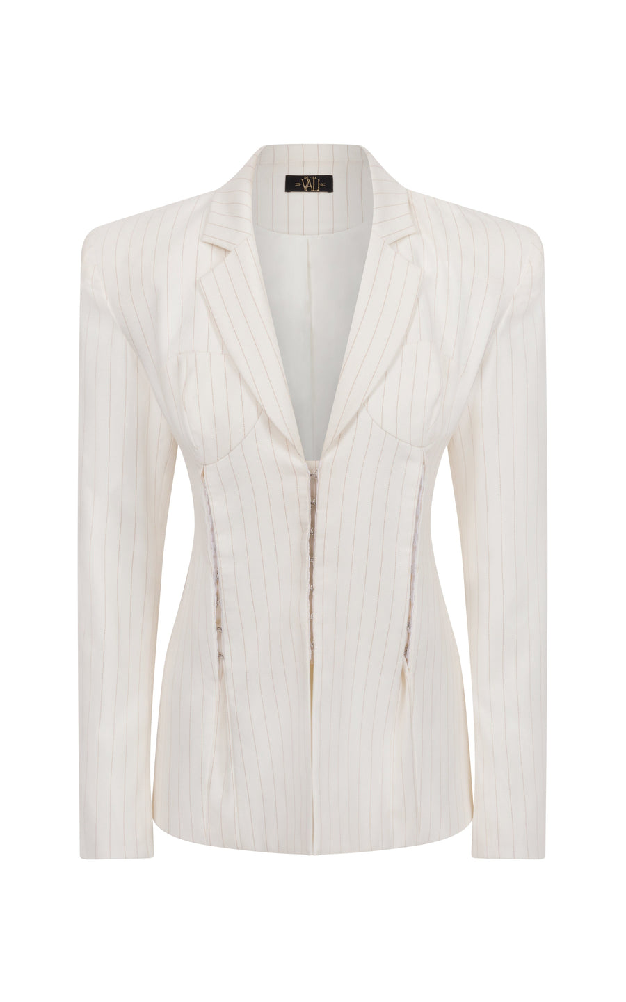 BASQUE BLAZER IN IVORY PINSTRIPE SUITING