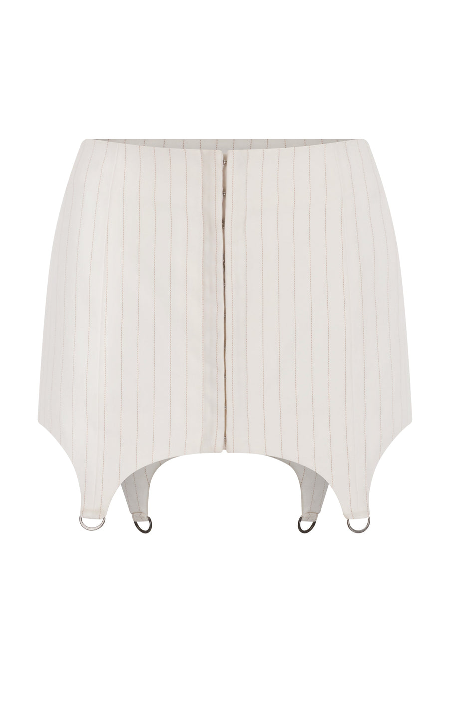 BASQUE SKIRT SUITING IN IVORY PINSTRIPE