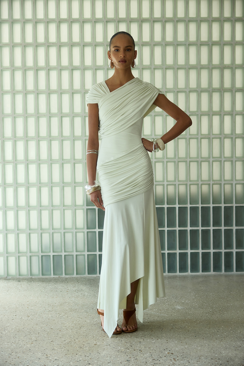 Hela Midi Dress in Cream Jersey _- De La Vali