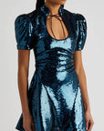 BROADWAY MINI DRESS SEQUIN CHIFFON PETROL SEQUIN