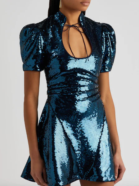 BROADWAY MINI DRESS SEQUIN CHIFFON PETROL SEQUIN