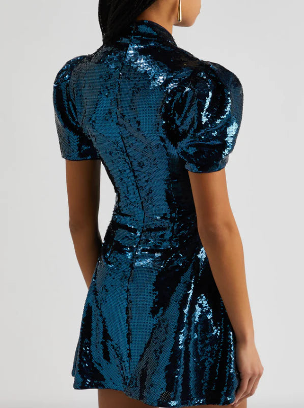 BROADWAY MINI DRESS SEQUIN CHIFFON PETROL SEQUIN