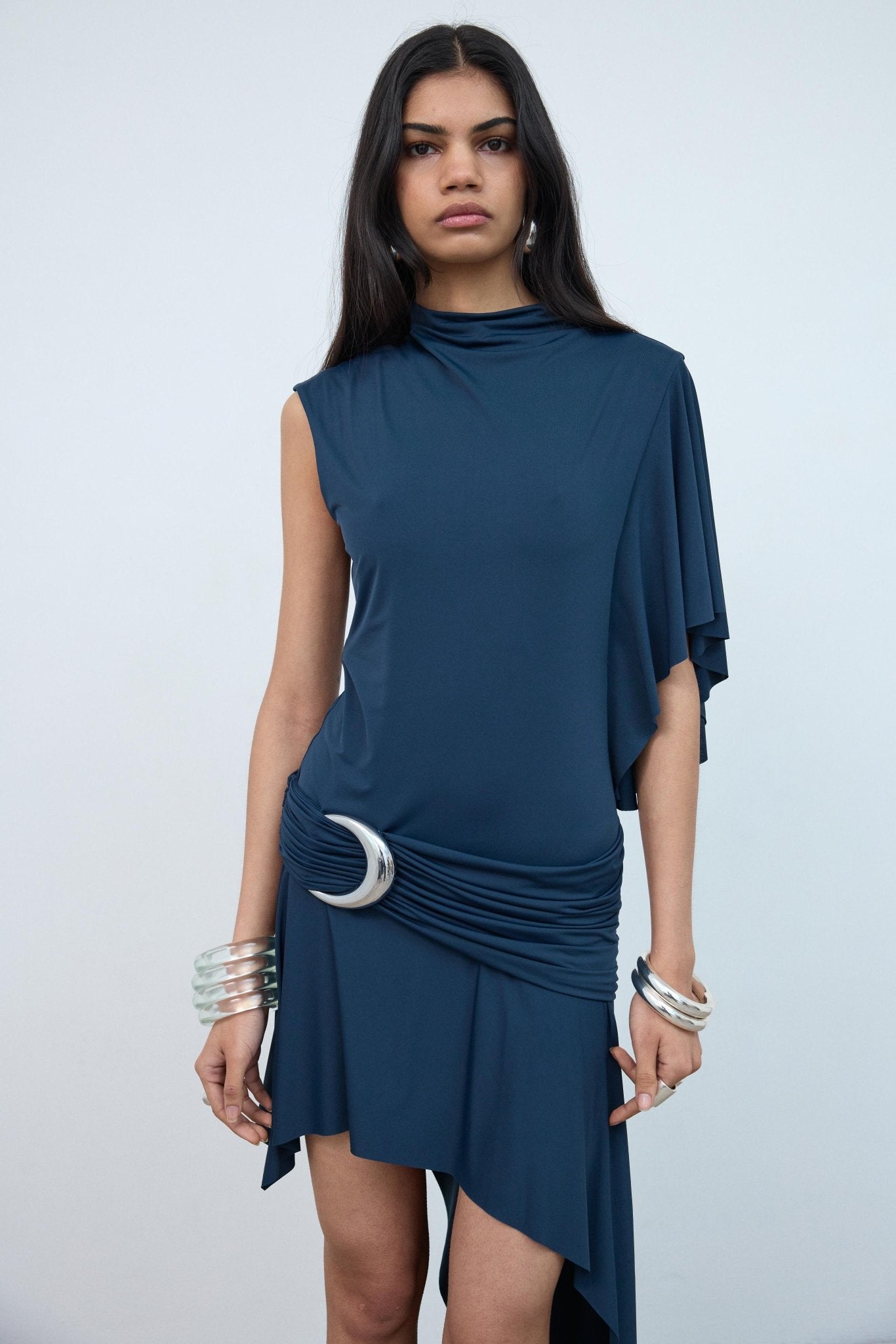 TITAN MINI DRESS IN MIDNIGHT SPANDEX JERSEY - De La Vali