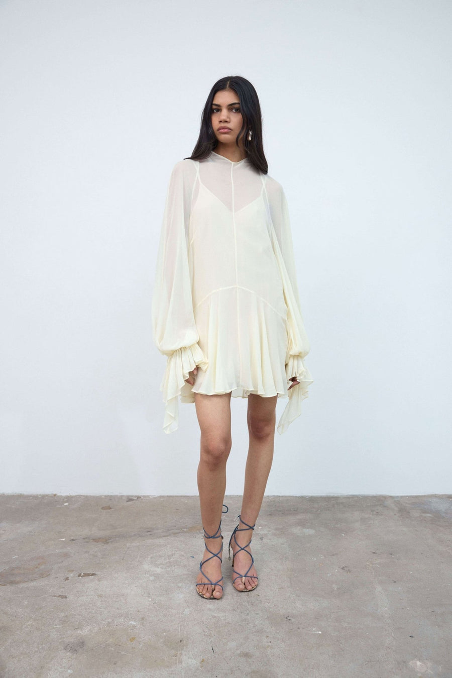 Terran Mini Dress in Ivory Viscose Georgette- De La Vali – DE LA VALI OFFICIAL