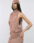 LUNA HEAD SCARF IN MAROON & TURQUOISE STRIPE GEORGETTE - De La Vali