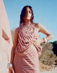 MENORCA TOP IN MAROON & TURQUOISE VISCOSE GEORGETTE - De La Vali