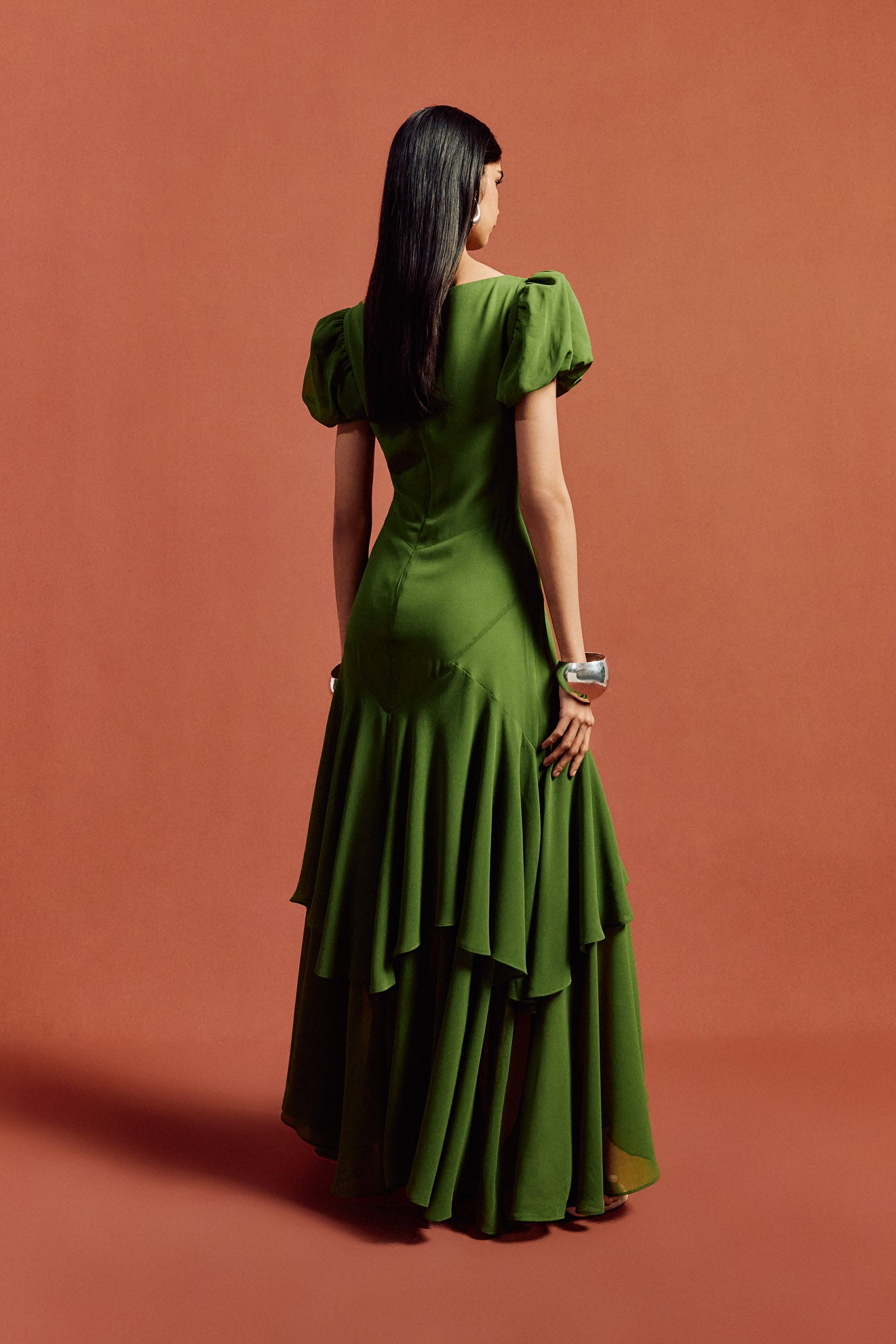 ANETTA MAXI DRESS IN FOREST GREEN CHIFFON - De La Vali